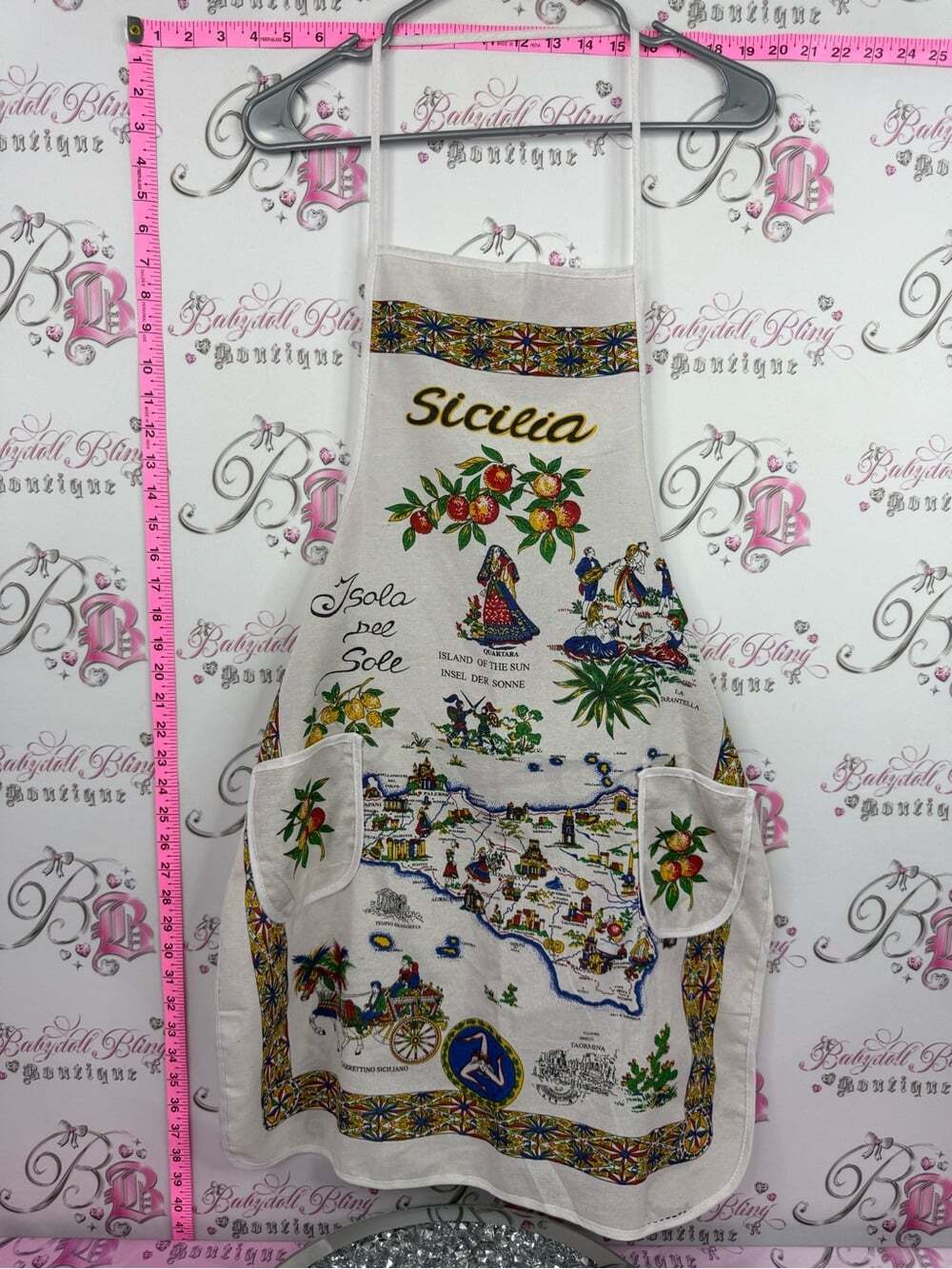 Sicilia apron Decorative Kitchen Apron - White with Multicolor Print